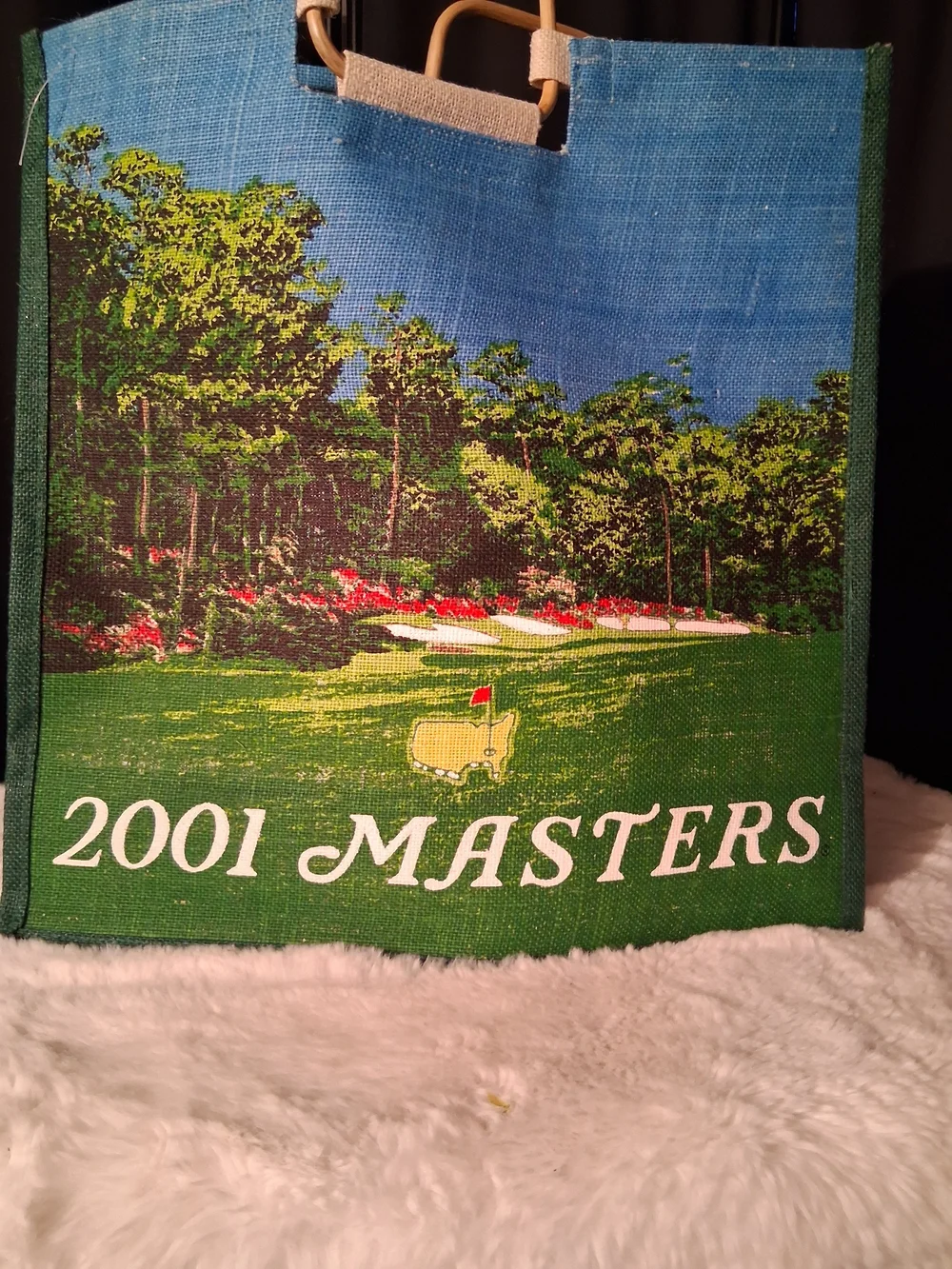 Vintage Tote Bag with Green, Blue and Yellow Golf Course Print